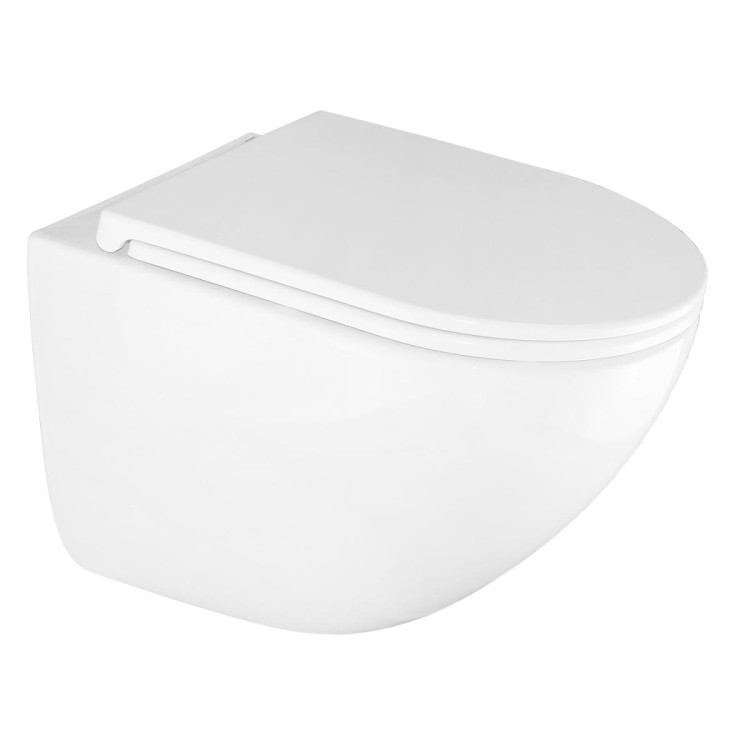 Унитаз подвесной Azario Trevi 495х360х390 безободковый, слив "Скрытое Торнадо", в комплекте с сидением микролифт, белый (AZ-0093UQ3)