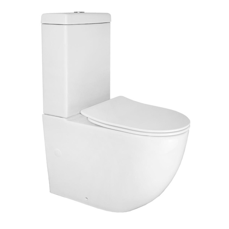 Унитаз-компакт Azario Renda 340х620х810 напольный, безободковый, в комплекте с арматурой, сиденье микролифт, белый (AZ-8693)