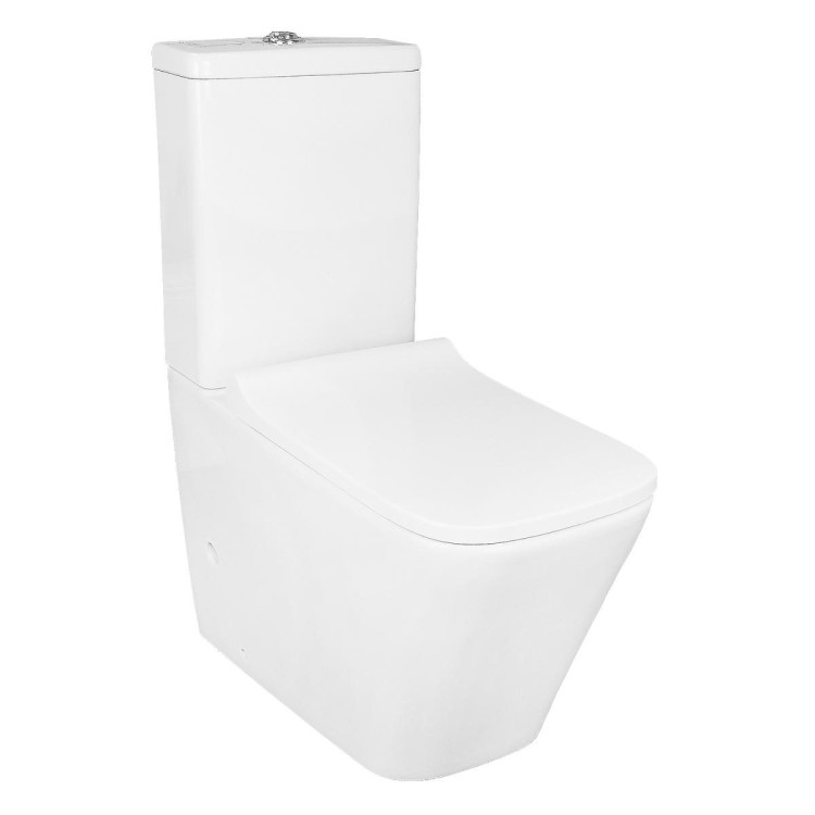 Унитаз-компакт Azario Quadro 605x340x810 напольный, смыв "Торнадо", безободковый с сидением микролифт и арматурой, белый (AZ-2175 UQ1)