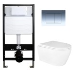 Сет: Инсталляция для подвесного унитаза AZARIO FORTE + подвесной унитаз Azario UNO ТОРНАДО безободковый, слив "Скрытое Торнадо" + Кнопка смыва AZARIO FORTE, хром глянцевый (AZ-100-100F+AZ-2380+AZ-100-020F)