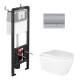 Сет AZARIO: Инсталляция для подвесного унитаза, механическая, 3/6л + Унитаз подвесной Azario UNO 365х485х365 безободковый + Кнопка смыва механическая, двойной смыв, прямоугольные кнопки, хром глянцевый (AZ-ИУ00009+AZ-2380+AZ-ИУ00014)