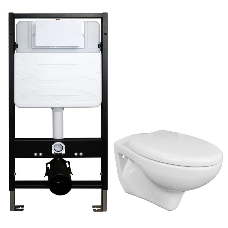 Сет: Инсталляция для подвесного унитаза AZARIO FORTE + Унитаз подвесной Azario STELLA ободковый, с быстросъемным сидением микролифт (AZ-100-100F+AZ-VT005+AZ-VT005sc)